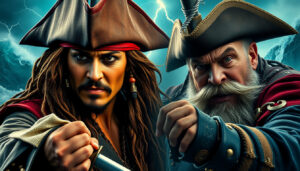 **A Clash of Legends: Captain Jack Sparrow vs. Captain Davy Jones in Stunning 4K**