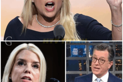 🚨 TV SHOCKER: PAM BONDI STUNS STEPHEN COLBERT LIVE ON ‘THE LATE SHOW’! In a jaw-dropping moment, Pam Bondi delivers a BRUTAL COMEBACK that leaves the audience gasping and Colbert utterly speechless! As the segment spirals out of control, producers reportedly panic—what will be the fallout from this explosive encounter? Stay tuned for the drama and reactions! See more below 👇