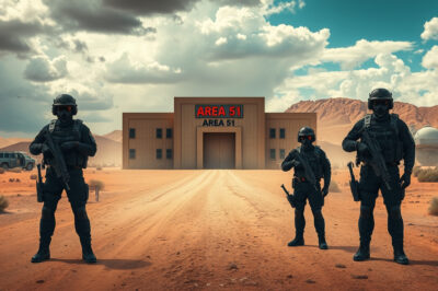 Confronted by Mysterious Armed Guards at Area 51's Hidden Entrance: A Wild Encounter!