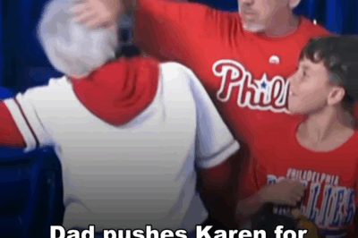 Dad pushes Karen for attempting to take a baseball from a child during the Phillies vs. Marlins game.