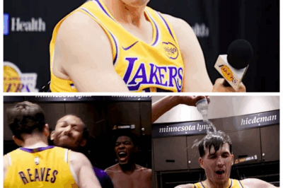 🐘 PURE PANDEMONIUM 😱 — Lakers Celebrate Austin Reaves’ Game Winner Over Timberwolves in Locker Room Chaos 👇 “From Oklahoma to Hollywood hero — this is his movie now.” Cameras caught the team exploding with energy, Reaves drenched in water, LeBron howling, and AD hugging him mid-interview. The vibe? Family, fire, and one unforgettable night in L.A.