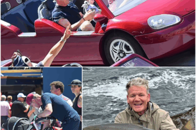Gordon Ramsay, 57, and his son Oscar, 5, look delighted on the Cars movie ride at Disneyland on family day out with his wife Tana and baby Jesse
