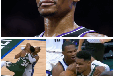 🐘 Russell Westbrook’s EXPLOSIVE Tackle on Giannis Ignites On-Court WAR and Unbelievable Drama! 🔥 The NBA was set ablaze as Westbrook threw himself at Giannis in a desperate bid to stop the Greek Freak, sparking a fiery clash that had fans gasping and players on edge. “When tempers flare, basketball turns into a battlefield,” but what shocking aftermath will this heated showdown unleash? The tension is off the charts, and the saga is far from over!👇