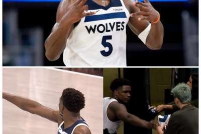 🐘 “ANTHONY EDWARDS’ WILD NIGHT: Ejected vs. Nuggets, POINTS at Refs, Then Gifts Jersey to Fan! 🎁 ‘A tale of passion and kindness!'” In a dramatic game against the Nuggets, Anthony Edwards was ejected after a heated exchange with the referees, pointing at them in disbelief. But the night didn’t end there—Edwards returned to the scene to gift his jersey to a loyal fan, demonstrating that his love for the game and his fans transcends the frustrations of competition. This heartwarming gesture added a bright spot to an otherwise tumultuous night! 👇