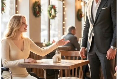 “I saved this seat for you…”—Said the Lonely Wheelchair Girl to the Single Dad CEO at the Café…  I saved this seat for you, said the lonely wheelchair girl to the single dad CEO millionaire at the cafe.  The soft hum of jazz floated through the morning air of Vista Rose.  A cozy little cafe nestled on the corner of Maple and Fifth.  Sunlight poured through the wide arched windows, casting golden reflections across the hardwood floor.  Outside, the world was wrapped in the pale hush of early winter.  But inside, the warmth felt almost like spring.  Lena Carter, dressed in a cream colored sweater and a soft wool scarf, sat alone at a corner table near the window.  Her long golden hair was loosely tied, strands catching the light as she reached forward, trying to retrieve a spoon that had slipped off the edge of her table.  She leaned carefully, but the rear wheel of her chair caught on a slight gap in the floorboard.  The chair jolted.  In an instant, she felt herself tipping forward.  Her breath caught in her chest.  Then a firm, steady hand gripped the back of her wheelchair, halting its fall with precise strength.  Wo! Careful.  The voice was calm, deep, and warm.  Lena looked up, startled, but grateful.  Standing above her was a tall man in a dark charcoal overcoat.  His dark brown hair was neatly combed back.  His eyes focused on her with quiet concern.  Beside him stood a little girl, no more than 6 years old, with wild brown curls and a pink knit hat.  She clutched a slightly worn teddy bear to her chest.  “Thank you.  That was close,” Lena said, letting out a small breath.  Her hand remained on the armrest of her chair, steadying herself………..