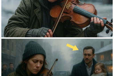 She Played in the Cold… Then a Millionaire Father Changed Her Life Forever | Heartwarming Stories  She played her violin in the freezing street.  Cracked strings, trembling hands.  One man scoffed.  “You call that music? Sounds like a dying cat.  ” A group of teens filmed her, laughing, mocking her every move.  But she kept playing, not for their approval, just to survive.  “I can’t stay here,” she said, tears trembling in her voice.  “People think I’m just your charity case.  What happens when Lily grows up and sees that?” Daniel stepped closer, eyes steady.  I’m not worried about what they say.  I’m worried about losing the only woman who makes this house feel like home.  In that moment, Rachel had to choose between the shame she carried and the family she never thought she’d deserve.  The snow fell in uneven sheets like torn pieces of paper drifting from a broken sky.  It coated the cracked sidewalks of Brooklyn in a muffled hush, but did nothing to warm the bones of Rachel Monroe.  She stood hunched near a half-abandoned bus stop, layers of thrift store coats hanging off her slight frame.  Her gloves were fingerless, the skin beneath red and raw.  A cracked violin rested against her shoulder, chipped, faded, and missing one string…….