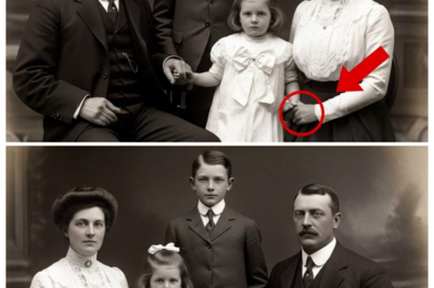 This 1914 Studio Photo Seems Harmless — Until You Notice What the Mother Hides in Her Hand The autumn morning in Portland, Maine, carried the crisp scent of fallen leaves as antique appraiser Sarah Mitchell stepped into the Victorian home on Elm Street. The Whitmore estate sale had drawn collectors from across New England. But Sarah’s trained eye immediately focused on a small collection of photographs displayed on an ornate mahogany table. Among the sepiaoned portraits and family gatherings, one particular photograph caught her attention. It was a formal studio portrait from 1914 featuring a well-dressed family of four, a stern-looking father in a dark suit, a woman in an elegant white blouse with her hair pinned in the Gibson girl style, and two young children, a boy of perhaps eight and a girl no older than five. The photograph bore the embossed mark of Hartwell Studios, Boston, indicating it was taken at one of the city’s most prestigious photography establishments. The family appeared prosperous, their clothing suggesting upper middle class status during the pre-war era. Sarah lifted the silver frame, examining the image more closely. The composition was typical of the period, the father standing behind his seated wife, children positioned formally beside them.