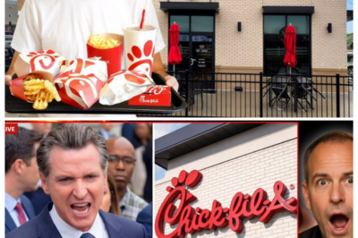 🍗 CALIFORNIA GOVERNOR IN FULL PANIC MODE AS CHICK-FIL-A SLAMS SHUT 300+ STORES OVERNIGHT — PARKING LOTS EMPTY, LIGHTS OUT, AND A FAST-FOOD EMPIRE VANISHES WITHOUT WARNING 🚪 What started as a normal lunch rush turns into a ghost-town spectacle as doors are locked midweek, fryers go cold, and stunned families stare through darkened windows while insiders whisper about secret boardroom deals and political pressure, leaving the governor scrambling on live TV, voice cracking, insisting everything’s “fine” as the smell of chaos hangs thicker than grease in the air 👇