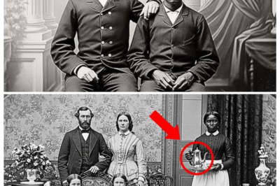 A happy family portrait from 1863 hid a deadly secret in plain sight, which the slave was hiding A happy family portrait from 1863 hid a deadly secret in plain sight which the slave was hiding. Sarah Chen, a forensic historian specializing in Civil War era photography, sat in her Boston office examining a dgeray type she’d acquired from an estate sale in Virginia. The 1863 image showed the perfect picture of domestic tranquility. The Whitmore family of Richmond posed in their parlor, all smiles and Victorian elegance. Father Richard stood confidently behind his seated wife, Constance, while their two daughters, ages 12 and nine, sat primly in matching dresses. But it was the fifth figure that captured Sarah’s attention. A young black woman standing slightly apart from the family holding a silver tea service. Unlike typical portraits, where enslaved servants were positioned at the edges or background, this woman stood prominently, almost as if she were part of the family composition itself. Sarah adjusted her magnifying glass and leaned closer. The woman’s expression struck her as unusual. While the Whitmore family beamed with practiced confidence, the servant’s smile seemed different, tight, controlled, almost triumphant.