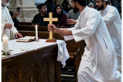 Muslims Grabbed the Cross During Mass Then COLLAPSED  I walked into a church full of Christians, grabbed their cross to destroy it.  And the moment my hands touched it, I collapsed to the ground as an invisible force paralyzed my entire body.  I was a devout Muslim who believed I was defending Allah.  But what happened next proved I had been worshiping the wrong God my entire life.  Have you ever been so certain you were right that you never questioned whether your faith was leading you straight toward destruction? My name is Omar Khaled.  I’m 29 years old and on September 14th, 2023, I did something that should have made me a hero in my community forever.  I walked into a Catholic church during Sunday mass, grabbed the crucifix from the altar, and tried to destroy it in front of 300 Christians.  What happened next changed everything I thought I knew about God, power, and truth.  I was born in Bradford, England into a family that took is Islam more seriously than most.  My father, Rashid, was a community leader who organized weekly study groups at our local mosque.  My mother, Zara, wore full nikab and taught me at home to protect me from what she called corrupting western influences.  From the moment I could walk, I was surrounded by the call to prayer, the beautiful Arabic words, and the absolute certainty that Islam was the only path to paradise………… Full in the comment 👇