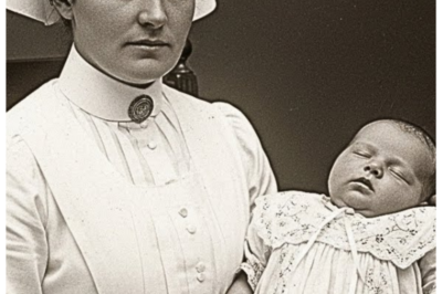 A 1904 portrait of a nurse appears serene—until you realize the child she holds hides a hidden truth  Boston 2025.  Rain tapped steadily against the windows of Children’s Hospital as curator Olivia Reeves carefully unfolded acid-free tissue paper from around a forgotten collection of photographs.  The hospital’s upcoming 150th anniversary had prompted an exhaustive review of historical materials, bringing to light boxes of archival photographs untouched for decades.  Olivia’s trained eye scanned each sepia toned image methodically.  groups of stern-faced physicians, nurses in starched uniforms, hospital wards filled with iron beds.  But one portrait stopped her cold.  A young nurse, perhaps 25, sat perfectly composed in a wooden chair, her expression serene and professional.  In her arms, she cradled an infant, swaddled in an intricately embroidered christening gown.
