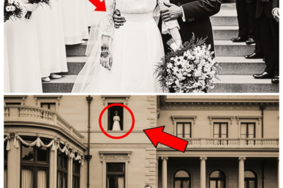 This 1912 Wedding Portrait Looks Joyful — Until You Notice the Figure in the Window  Sarah Chen adjusted her magnifying glass as the afternoon light streamed through the windows of Henderson Estate appraisals in Newport, Rhode Island.  The autumn of 2023 had brought an unusual influx of families liquidating their ancestral collections, and today’s appointment promised to be particularly intriguing.  Mrs.Dorothy Whitmore, an elegant woman in her 70s, carefully unwrapped a large framed photograph from silk cloth.  This has been in our family for over a century, she explained, her voice carrying the refined accent of old New England money.  It’s my great-g grandandmother’s wedding portrait from 1912.  Sarah’s breath caught as she examined the sepia toned photograph.  The image captured what appeared to be the perfect Gilded Age wedding celebration.  In the foreground, a radiant bride in an elaborate lace gown stood beside her dapper groom on the manicured grounds of a magnificent mansion.  Behind them, dozens of well-dressed guests smiled at the camera, their faces beaming with joy and prosperity.  The Witmore estate was one of Newport’s grandest summer cottages,” Dorothy continued, settling into the leather chair across from Sarah’s desk.  42 rooms overlooking the Atlantic.